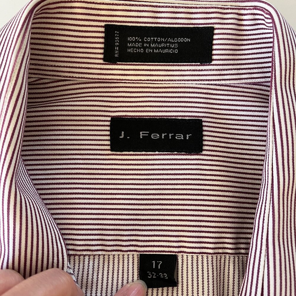 J. Ferrar Long Sleeve Button Down Dress Shirt Men's 17/32-33 Burgundy Stripes